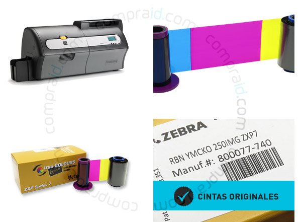 Cinta zebra 800077-740 color 5 paneles ymcko para impresoras Zxp7