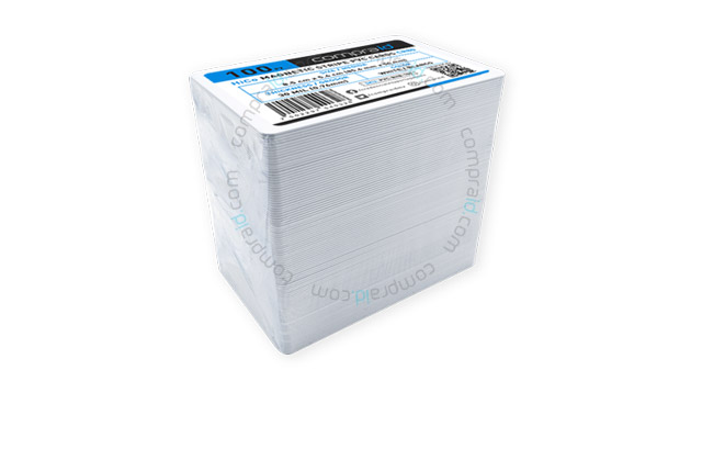 Las tarjetas plasticas cr80 con adhesivo están disponibles en paquetes de 100 piezas